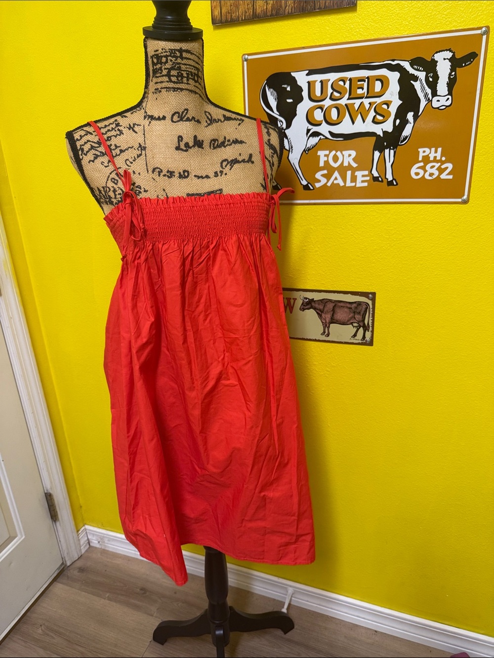 No Boundaries Red Smocked Sundress with Tie Straps